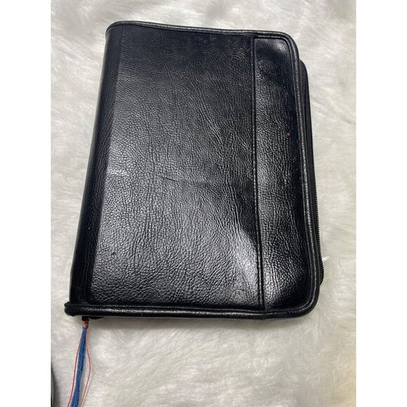 Mundi Soft Pebble Black Leather Zipper Portfolio Organizer With 3-Ring Binder - Picture 1 of 8